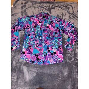 Vintage Frontier Series Mens Size Med Western Shirt Geometric Floral Purple Pink
